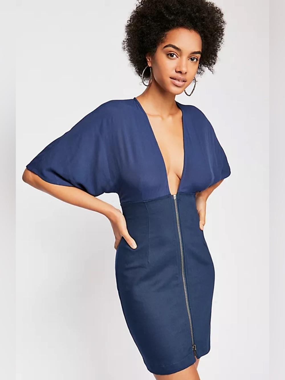 Free People Mona Denim Mini Dress Size XS Semi-Sheer Bodice Body Hugging Skirt